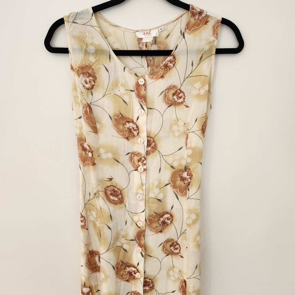 Vintage Floral Maxi Dress in Cream and Tan - Picture 4 of 7